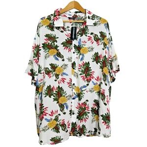 NEW Coofandy Hawaiian Shirt Mens XXL Button Down White Pineapple Tropical Floral